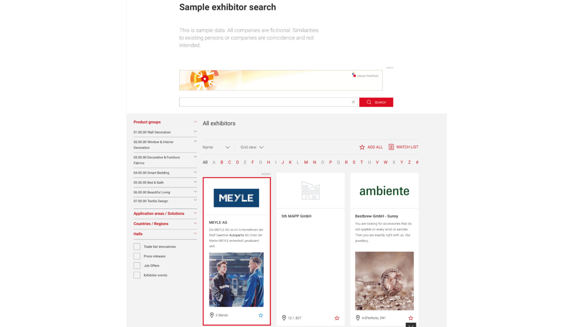 Pole Position in the exhibitor search