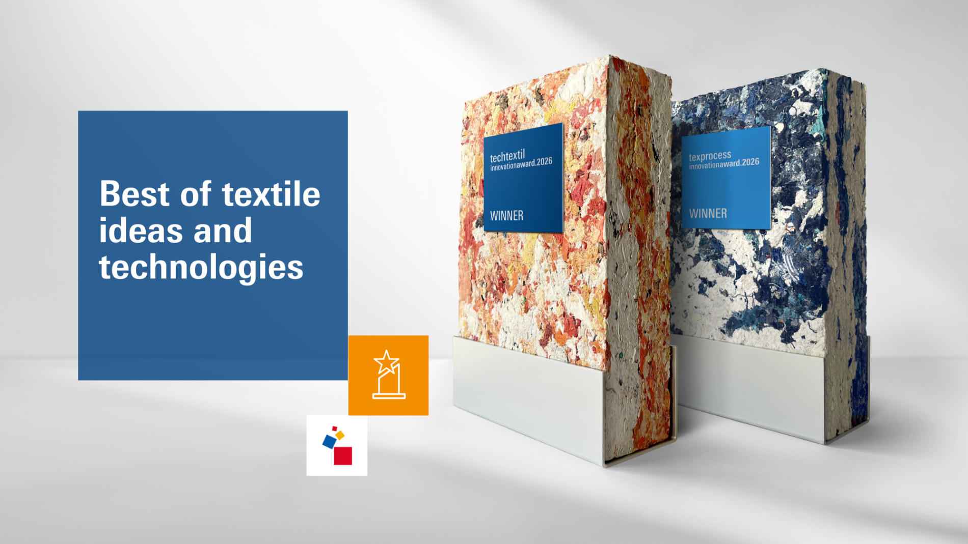 Graphic featuring two awards for textile innovations