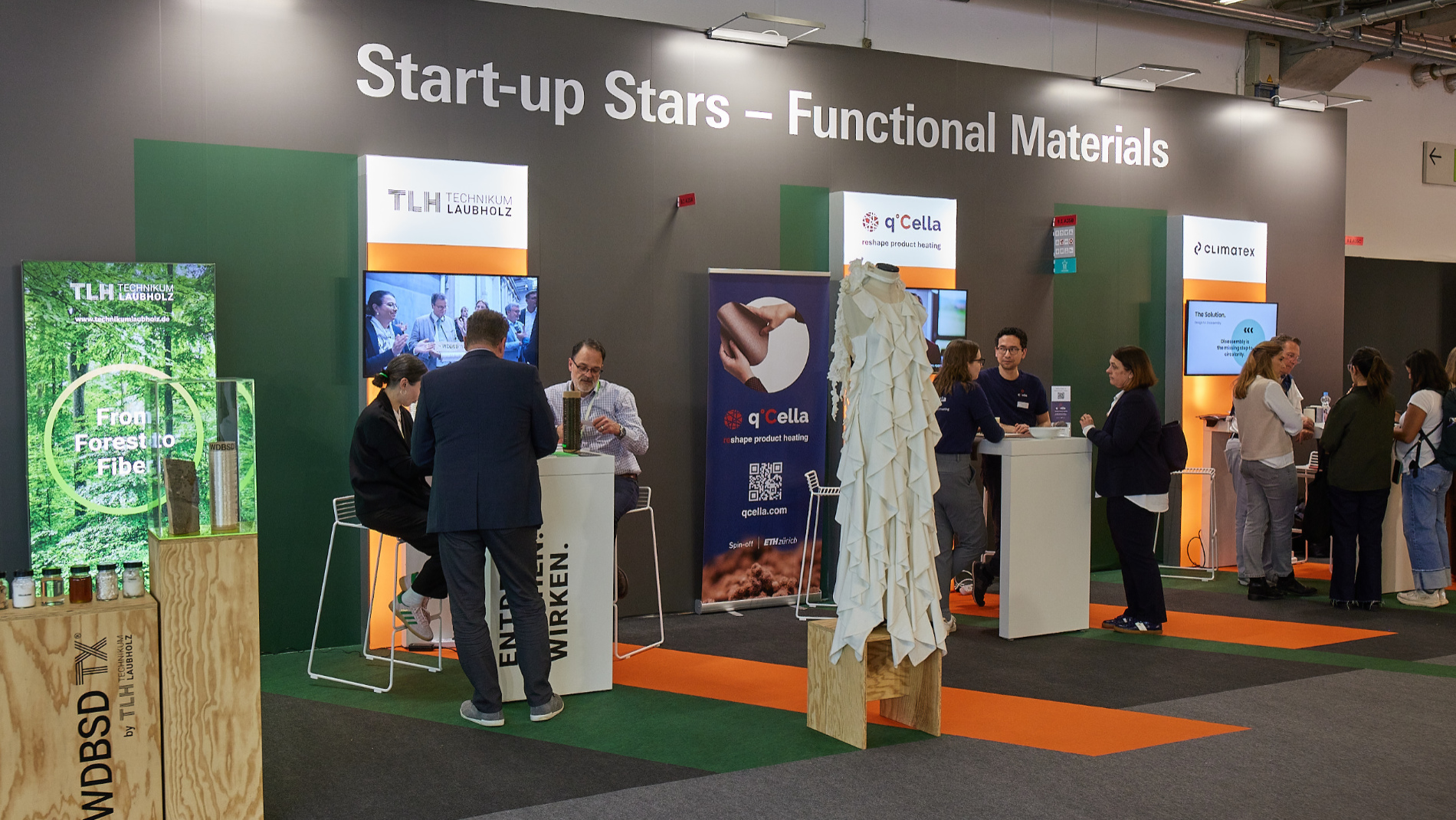 Visitors explore innovative textile materials and research projects in the “Start-up Stars – Functional Materials” exhibition area