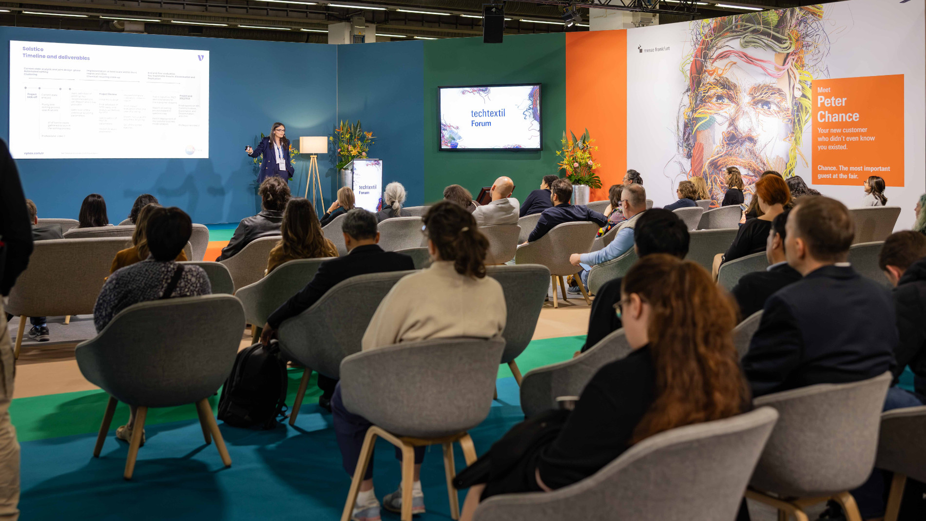 A speaker during the Techtextil Symposium at the last Techtextil